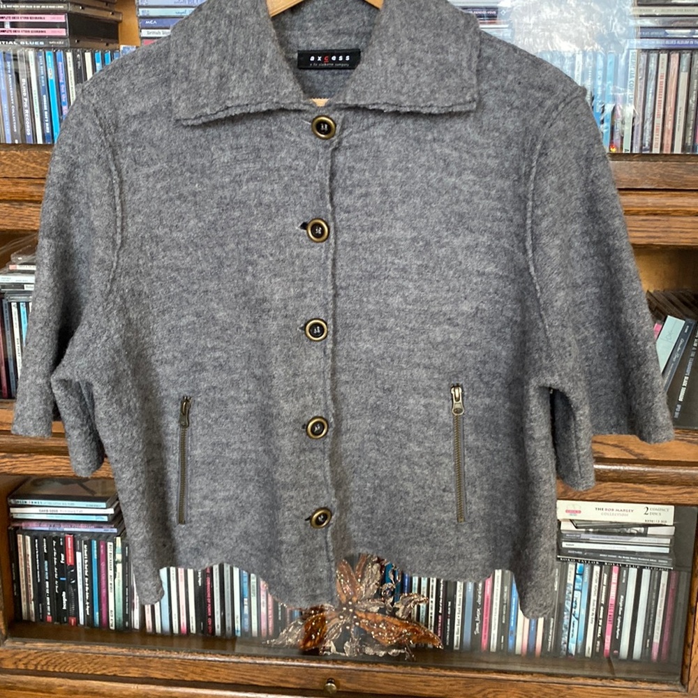 AXCESS by Liz Claiborne Boiled Wool Boxy Cropped 1/2 Sleeve Cardi/Jacket/Shrug